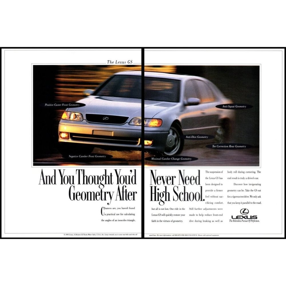1994 Lexus GS Sports Sedan 2 Page Vintage Print Ad High School Geometry Wall Art